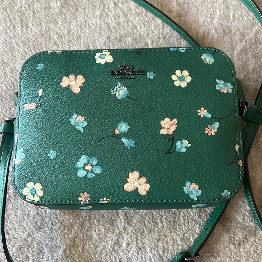 Used once green flower coach crossbody